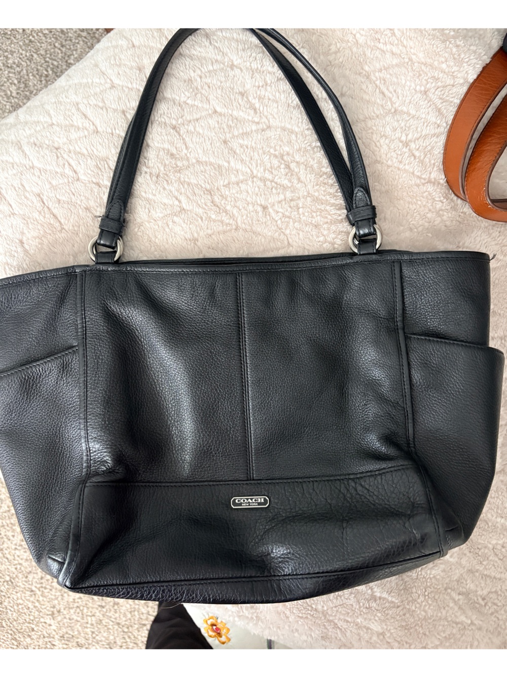 Coach Black Pebbled Leather Tote with Silver Hardware
